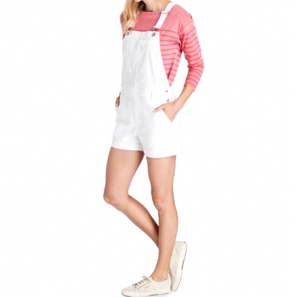 Vineyard Vines Womens White Denim Shortalls Size 12 Stretch Preppy Coastal